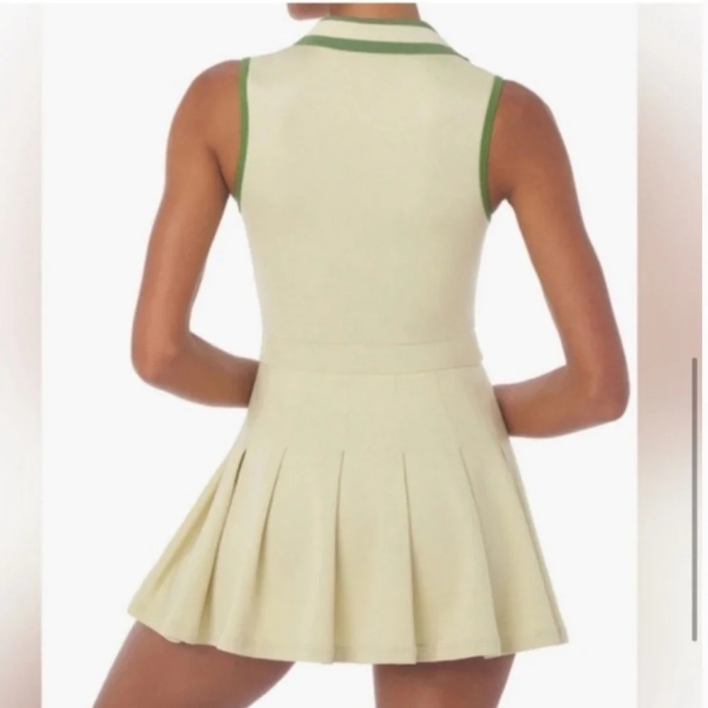 Sleeveless Cream and Green Tennis Dress - Picture 3 of 3